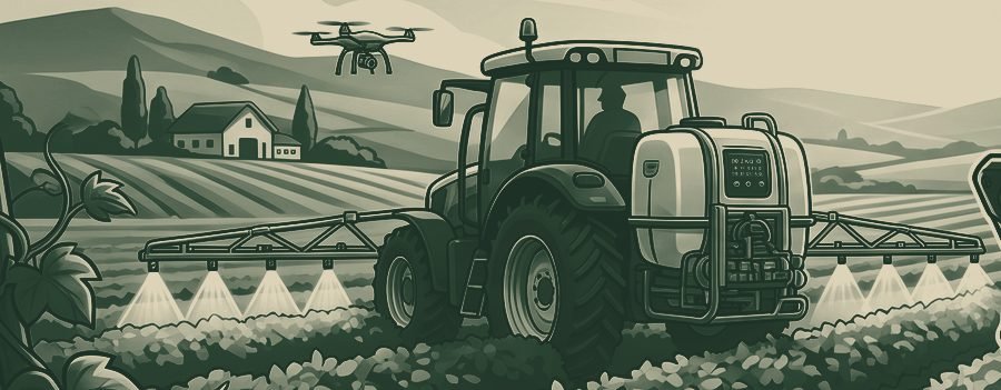 Tractor aplicando tratamiento fitosanitario en un cultivo